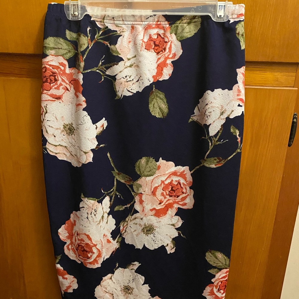Shein size large navy blue skirt with pink and white flowers